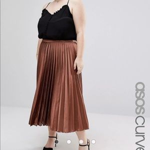 ASOS Curve Broze Pleated Midi Skirt